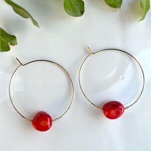 14kGF thin hoops with red coral stones